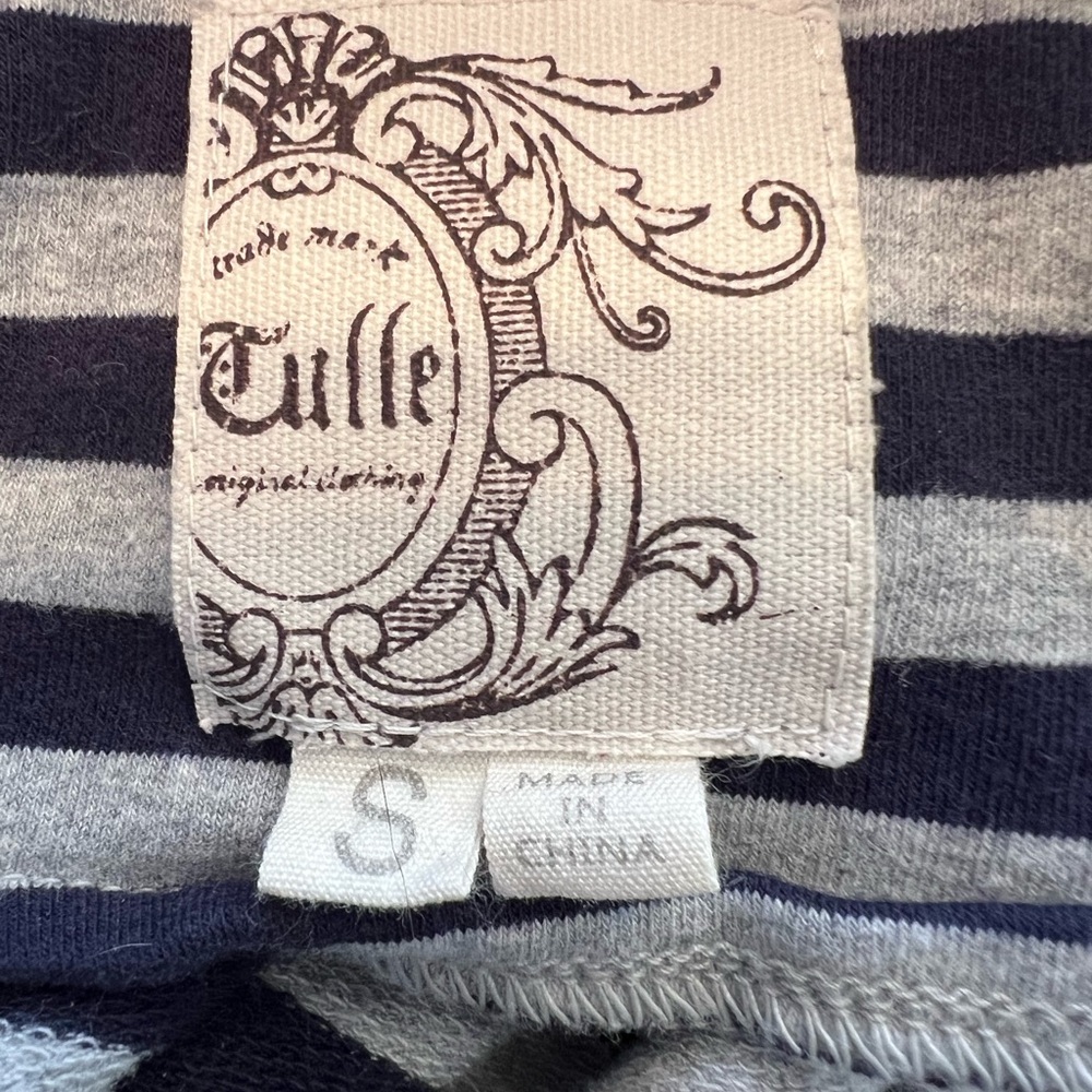 Anthropologie Tulle Nautical Gray and Navy Striped Blazer Jacket Size S - Picture 2 of 6